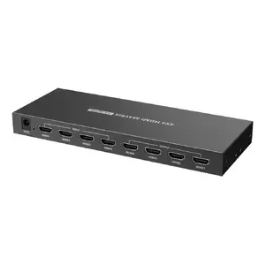 AV matrix switcher TECHLY IDATA HDMI-MX44 — 4×4 HDMI, 18 Gbit/s, up to 4096×2160, metal housing, 5 V/1000 mA, buttons