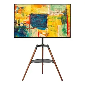 TV mount/stand Techly ICA-TR58 for 32"–65" (81.3–165.1 cm), 32 kg capacity, VESA 100x100–600x400, height 1155–1410 mm, rotation 140° — Black/Wood
