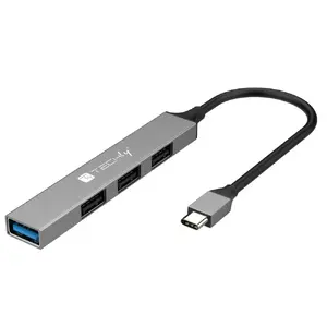 Проводной док/репликатор портов для ноутбука TECHLY IUSB32-HUB4C-3U2SLS — USB Type-C (USB 3.2 Gen 1), 5 Гбит/с, металл, серый