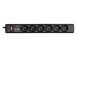 Surge protector strip Eaton Protection Strip 6 DIN — 6x Type F outlets, 220–250 V, 1 m cable, black/white