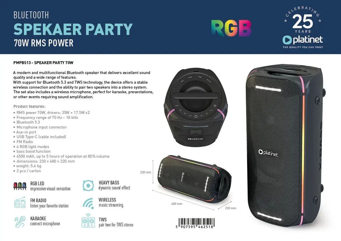 PLATINET Boombox Party 70W беспроводная колонка 46251 Photo 7