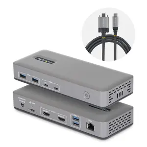 Docking station StarTech Dual‑Monitor USB‑C 4K 60Hz HDMI x2, 100W Power Delivery, 1GbE, USB 3.2 Gen 2 Type‑C host, Grey
