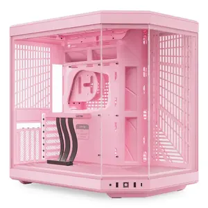 Корпус HYTE Y70 Milk Midi Tower, розовый — поддержка вентиляторов 120/140 мм, дисков 2.5" и 3.5", блок питания внизу, 320×470×470 мм