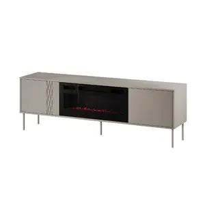 TV kumode ar kamīnu Cama Meble TRESSE 180x40x54,5 cm — melns rāmis, virsma cashmere matēta