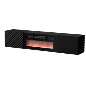 ТВ-тумба Cama Meble LARA 183×35×37 см черный мат с встроенным электрокамином