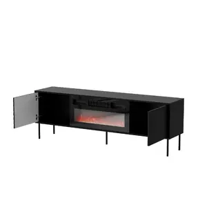 ТВ-тумба Cama Meble CORTINA 180x40x60 см чёрная с чёрным камином