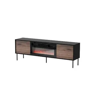 ТВ-тумба cama meble CORTINA 180x40x60 см черный/орех с черным электрокамином