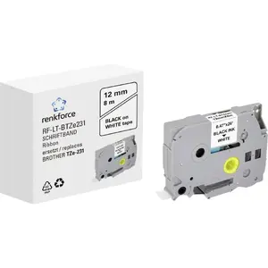 Кассета для этикеток Renkforce RF-6027490 чёрный на белом, непрерывная, 12 мм × 8 м, клей постоянный акриловый