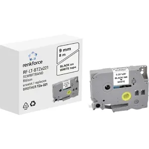 Etiķešu lente Renkforce RF-6027516 melns uz balta, nepārtraukta, 9 mm × 8 m, pastāvīgs akrila līme