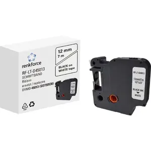 Etiķešu lente Renkforce RF-6027520 — melns uz balta, nepārtraukta D1, 12 mm × 7 m, pastāvīgais akrila līme