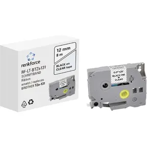 Etiķešu lente Renkforce RF-6027796 — melns uz caurspīdīga, nepārtraukta, 12 mm × 8 m, pastāvīgs akrila līme