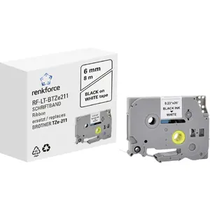 Etiķešu lente Renkforce RF-6027804, melns uz balta, nepārtraukta, 6 mm × 8 m, pastāvīgais akrila līme
