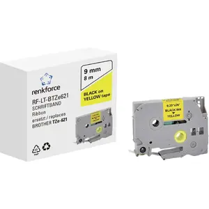 Etiķešu lente Renkforce RF-6027810, melns uz dzeltena, pastāvīgais akrila līme, nepārtraukta 9 mm x 8 m