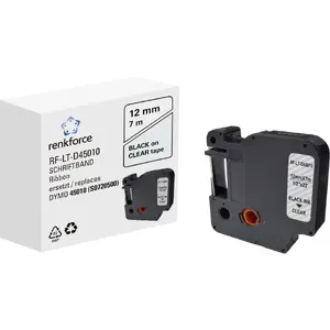 Etiķešu lente Renkforce RF-6027820 — melns uz caurspīdīga, nepārtraukta D1, 12 mm × 7 m, pastāvīga akrila līme