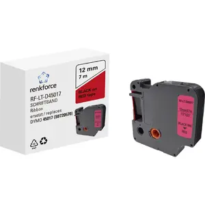 Etiķešu lenta Renkforce RF-6027822, nepārtraukta D1, melna drukā uz sarkana, 12 mm × 7 m, pastāvīgs akrila līme