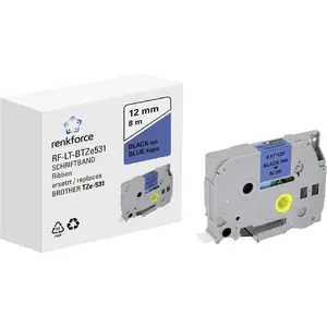 Etiķešu lente Renkforce RF-6027826 — nepārtraukta melns uz zila, 12 mm x 8 m, pastāvīgais akrilāta līme, 1 gab.
