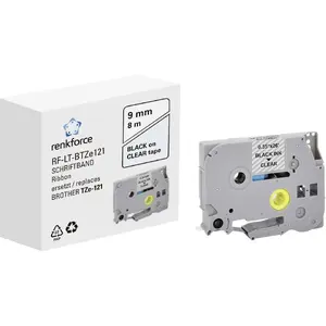 Etiķešu lenta Renkforce RF-6027832 — melns uz caurspīdīga, nepārtraukta TZe, 9 mm × 8 m, pastāvīgs akrilāta līme
