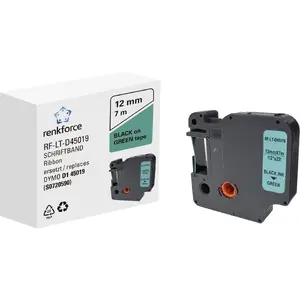 Etiķešu lente Renkforce RF-6027848 melns uz zaļa, nepārtraukta D1, 12 mm x 7 m, pastāvīgais akrila līme