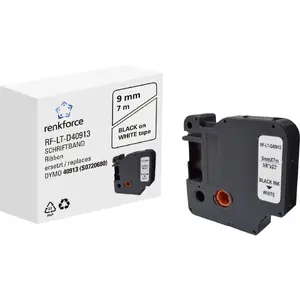 Etikēšu lente Renkforce RF-6027852, melns uz balta, 9 mm x 7 m, pastāvīgs akrils, nepārtraukta