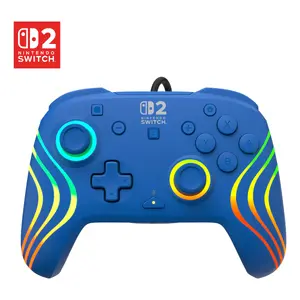 Wired RGB Gaming Controller Turtle Beach Afterglow Wave Blue for Nintendo Switch 2 — USB‑C, 3 m cable, Back button, D‑pad
