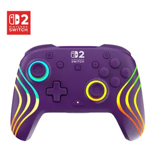 Wireless RGB Gaming Controller Turtle Beach Afterglow Wave Purple — Nintendo Switch 2 compatible, Bluetooth & USB-C, built-in battery 20h, 3m cable