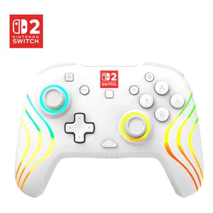 Wireless RGB Gaming Controller Turtle Beach Afterglow Wave White for Nintendo Switch 2, Bluetooth/USB-C, Built-in Battery 20h, 3m Cable