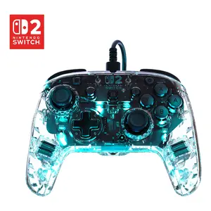 Wired RGB Gaming Controller Turtle Beach Afterglow Clear for Nintendo Switch 2 — USB‑C, 3 m cable, transparent, back button, D‑pad