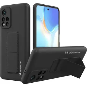 Wozinsky silikona maciņš ar statīvu priekš Xiaomi Redmi 10 — melns — mīksts aizsargvāciņš no TPU