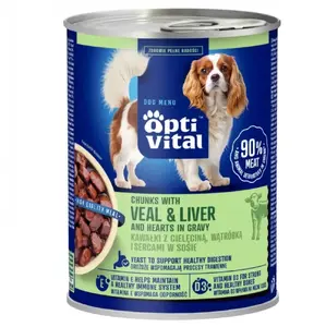Wet dog food OptiVital 415 g — adult dogs, veal and poultry liver in sauce