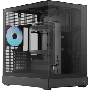 Tower case APNX V2-F-BK-v1 with three tempered glass panels, black