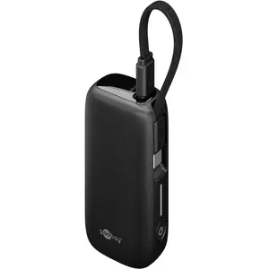 Power bank GOOBAY 5000 mAh with integrated 13 cm USB-C cable, 20 W, 1x USB-A + 1x USB-C, PD/QC, black
