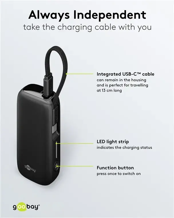 GOOBAY power bank 5000 mAh, integrated USB‑C, 20 W Photo 5