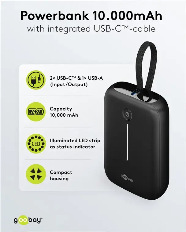 GOOBAY power bank 10,000 mAh with integrated USB‑C cable Photo 5