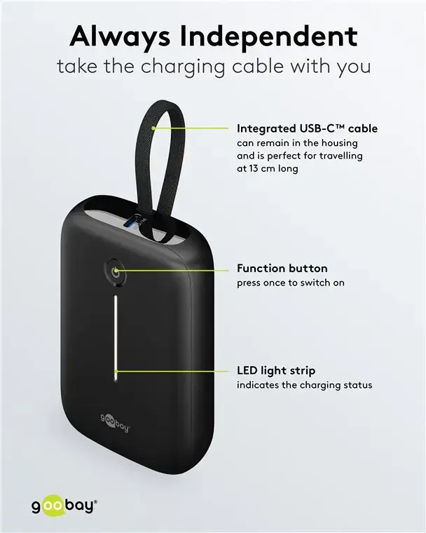 GOOBAY power bank 10,000 mAh with integrated USB‑C cable Photo 8