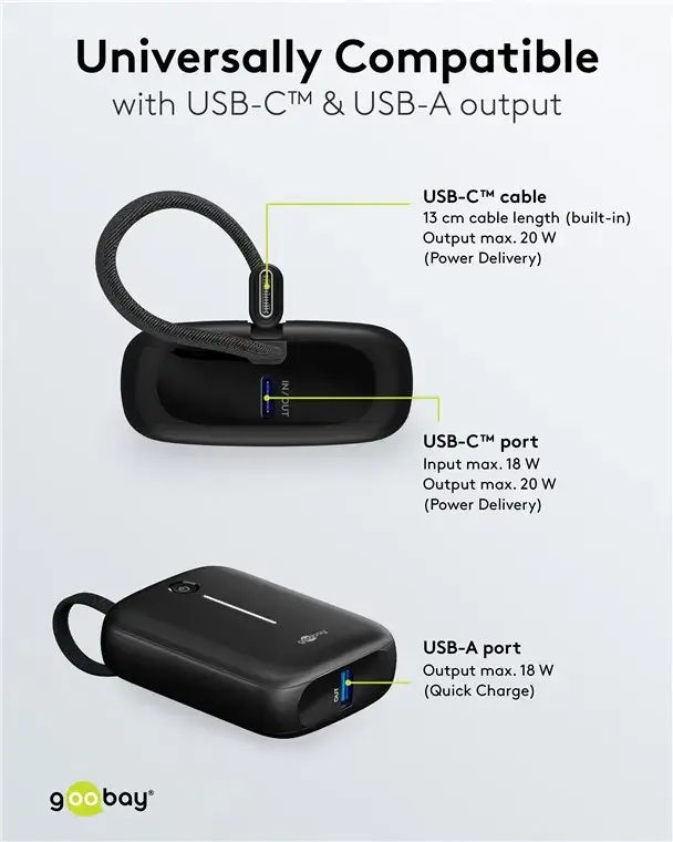 GOOBAY power bank 10,000 mAh with integrated USB‑C cable Photo 9