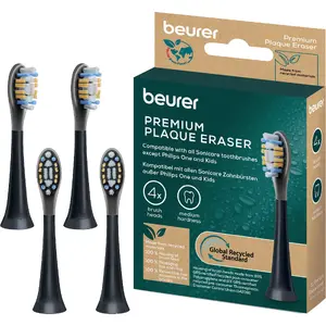 Beurer SC Premium Plaque Eraser Green Planet replacement brush heads, black, 4-pack