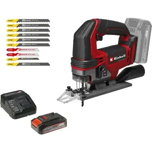 Аккумуляторный лобзик EINHELL Power X-Change TE-JS 18/100 Li — 18 В, Li-ion 2.5 А·ч, красно‑чёрный