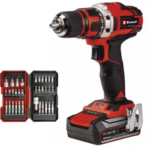 Аккумуляторная дрель-шуруповерт EINHELL TE-CD 18/40 Li 18 В с аккумулятором 2,5 А·ч и набором из 34 насадок