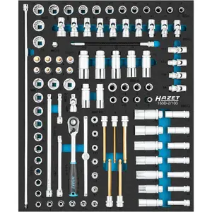 Socket set Hazet 163D-2/103, 103 pieces, 1/2" drive sockets and 3/8" HiPer reversible ratchet