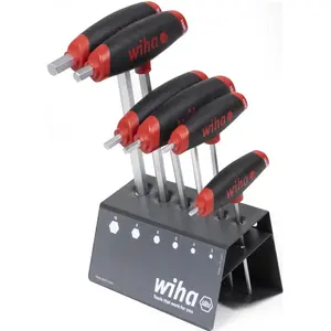 Hex Key Set wiha ComfortGrip T-Handle screwdriver black/red 6-piece with side drive and workbench stand