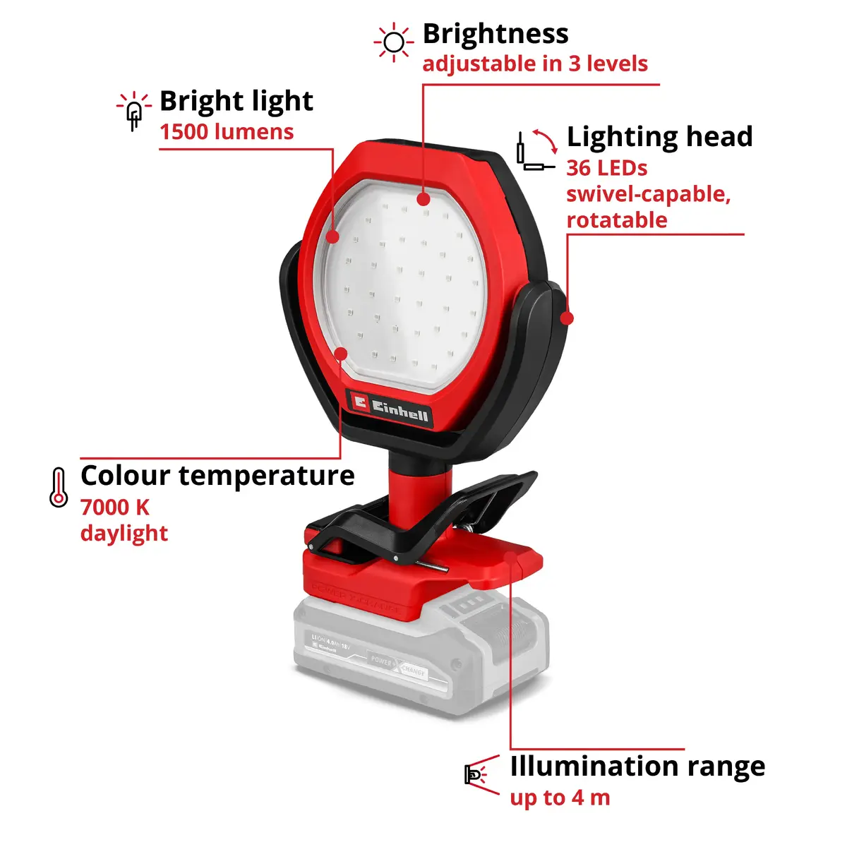 EINHELL GC-OL 18/1500 Li‑Solo беспроводной уличный LED‑светильник Photo 3