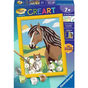 Набор для рисования Ravensburger CreArt — изображение лошади и котёнка, художественный набор для рисования