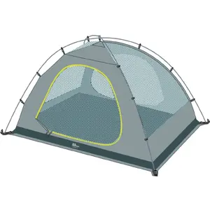 Kupolveida telts Jack Wolfskin Real Dome Lite II — divvietīga, viegla pārgājienu telts, sudrabota