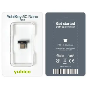 Drošības atslēga USB-C Yubico YubiKey 5C Nano FIPS — USB-C, FIPS 140-2, 2048‑bit RSA, melna