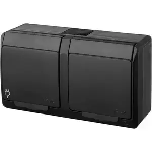 Virspusēji uzstādāma dubultā kontaktroze ar zemējumu ELEKTROPLAST HERMES 2x2P+Z melna (modelis 0322-09)