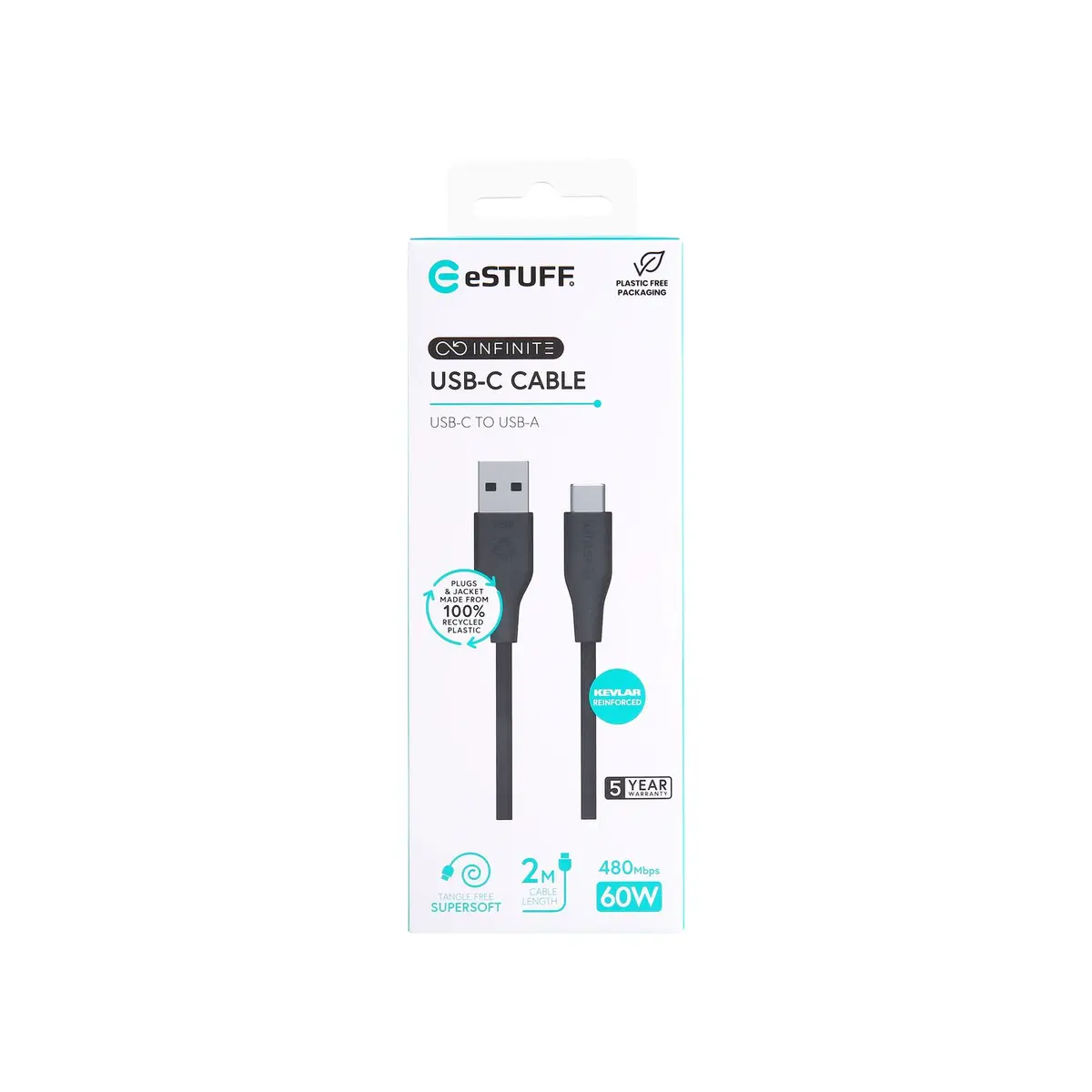 eSTUFF ES605280 USB kabelis USB-C uz USB-A Photo 2
