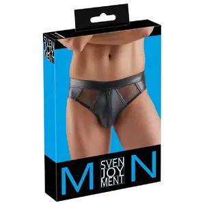 Men's briefs Svenjoyment M. Briefs 2XL, wetlook with front mesh inserts, opaque zip pouch, black, 90% polyester/10% spandex