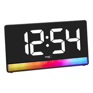 Digitālais modinātājs tfa dostmann 60.2051.01 — taisnstūra, melns, 5 ciparu, balta apgaismojuma, AAA barošana