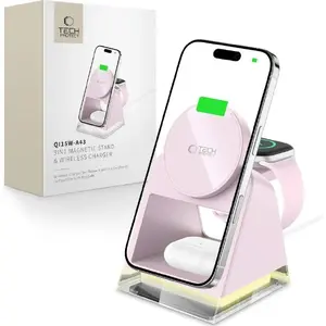 Wireless 3-in-1 Magnetic MagSafe Charger Tech-Protect QI15W-A43 — 15W Qi, baby pink
