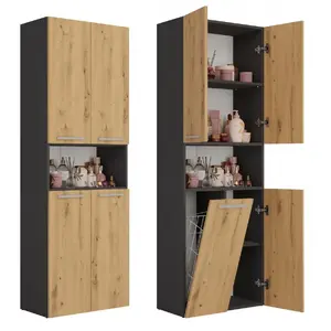 Шкаф для ванной Top e Shop NEL 1K DK ANT/ART KP — графит/дуб, напольный, 5 полок, 600×300×1740 мм